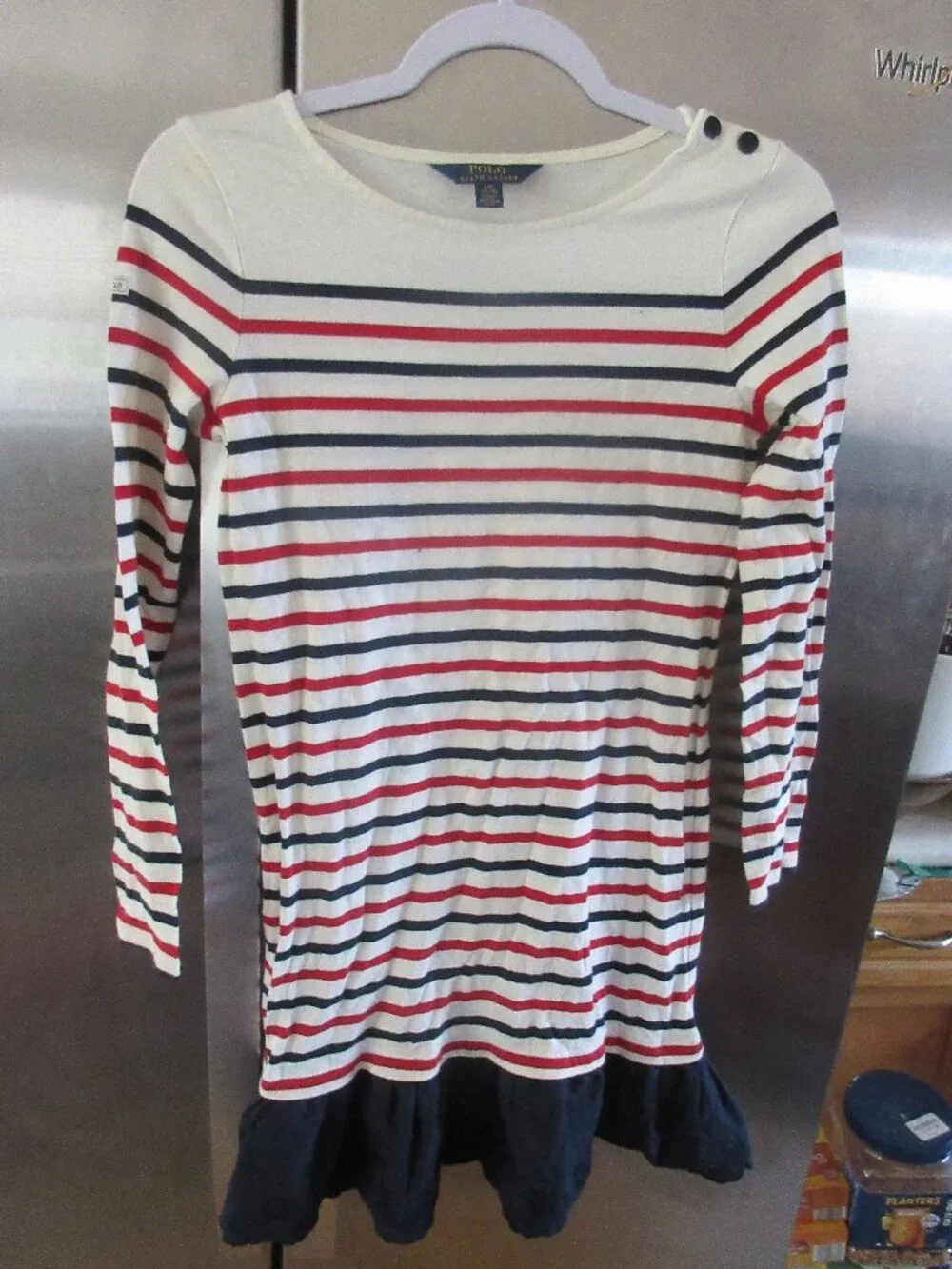 Polo Ralph Lauren Girls Size L 12/14 Red and Dark Blue Striped Dress cotton